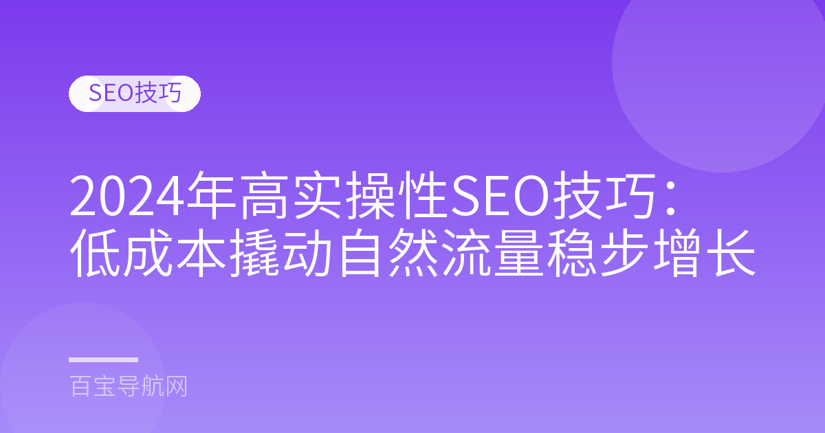 2024年高实操性SEO技巧：低成本撬动自然流量稳步增长